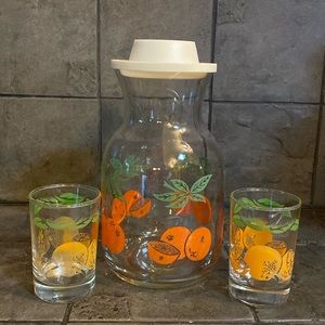 Anchor Hocking Orange Juice Carafe & 2 Glasses